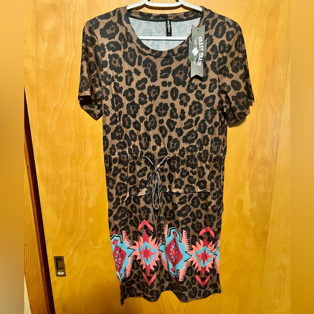 NWT crazy train leopard Aztec dress XS